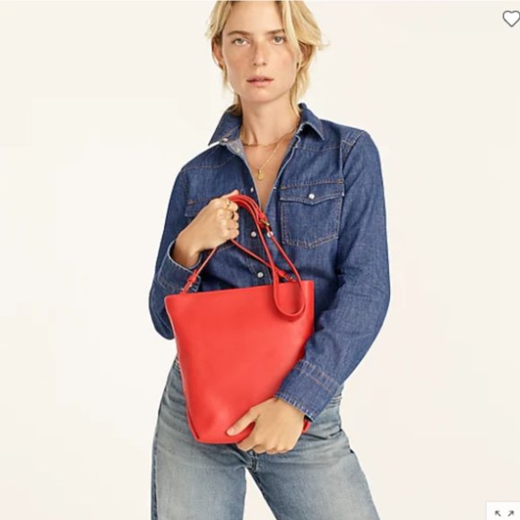 NWT J. Crew Oslo soft leather bucket bag crossbody bag purse RED - Picture 2 of 5